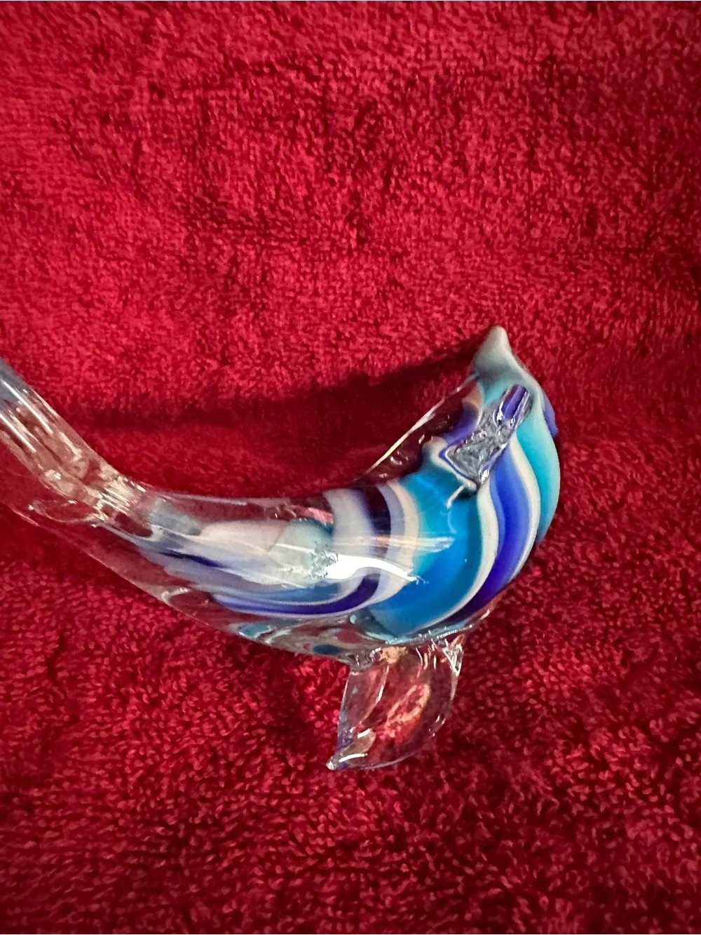 Blue & White Striped Glass Dolphin Figurine for Fish Decor